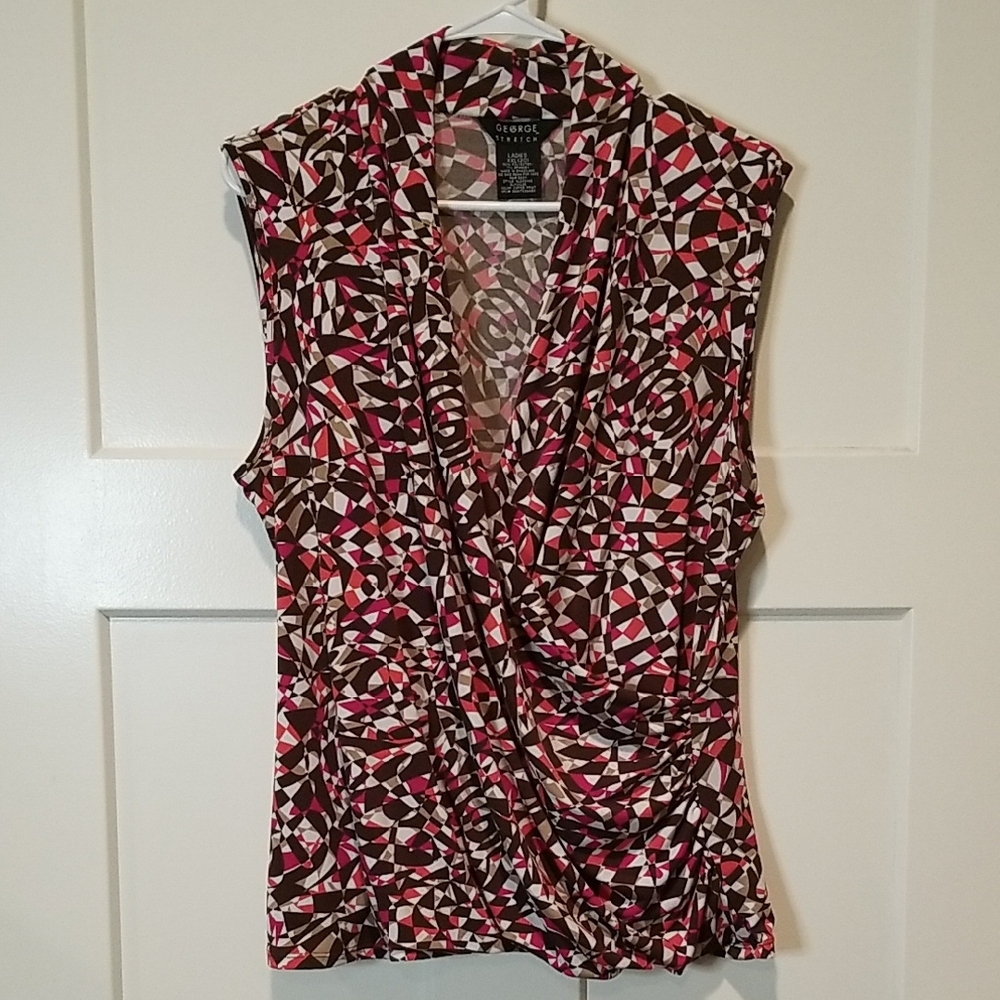 Colorful Geometric Women's Sleeveless Flowy Wrap Top Blouse XXL 20